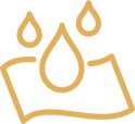 Gold Icon of a cloth with three water droplets above it, symbolizing waterproof material.