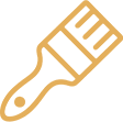 Gold Icon of a paintbrush with a wooden handle and bristles representing applied finish to the materials.