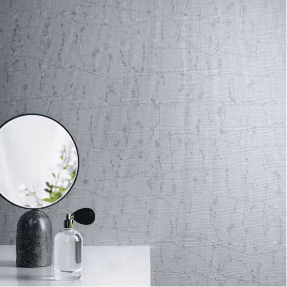 Textured bathroom wallpaper.