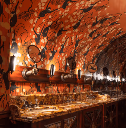 Quirky bathroom wallpaper.