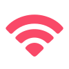 Red Wi-Fi signal icon with three curved bars above a solid circle.