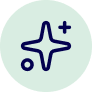 Icon of a star-like sparkle with a plus sign and a small circle inside a light green circle background.