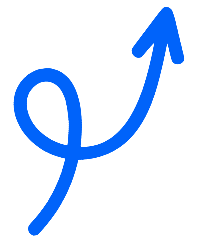 Blue curved arrow with a loop pointing upwards to the right.