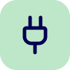 Black electrical plug icon on a rounded green square background.