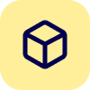 Outline of a three-dimensional cube icon on a rounded square yellow background.