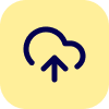 Upload icon with an arrow pointing upward into a cloud on a rounded yellow square background.