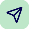 Dark blue paper plane icon on a rounded light green square background.