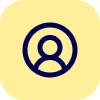 Dark blue user profile icon on a pale yellow rounded square background.