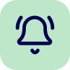 Icon of a ringing bell with sound waves on a rounded square green background.