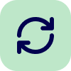 Dark blue circular repeat arrows icon on a light green rounded square background.