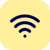 Dark blue Wi-Fi signal icon on a pale yellow rounded square background.