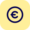 Dark blue euro currency symbol inside a circle on a pale yellow rounded square background.