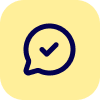 Speech bubble with a checkmark inside on a rounded yellow square background.