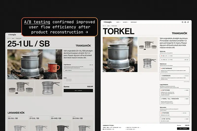 Showing the two A/B tested designs