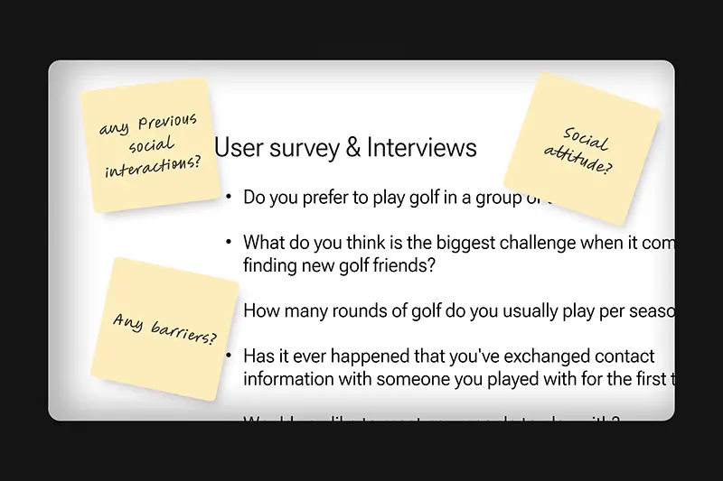 User survey and interview questions and some notes.