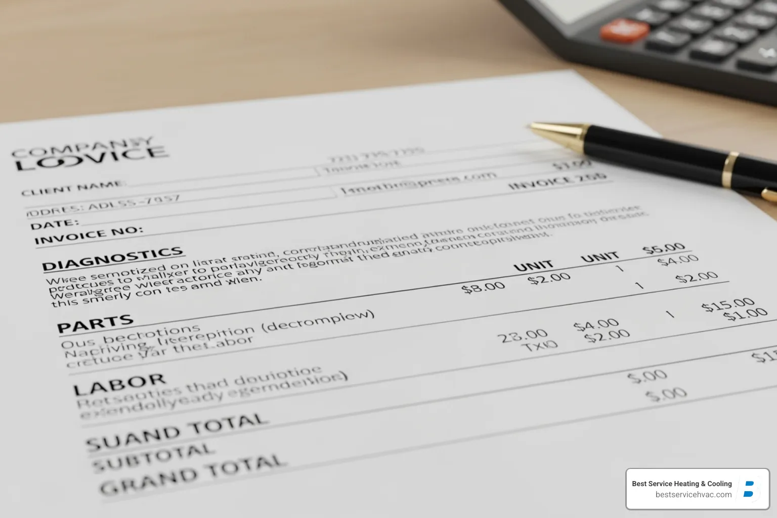 Itemized HVAC repair quote showing diagnostics, parts, and labor costs - ac repair cost columbus