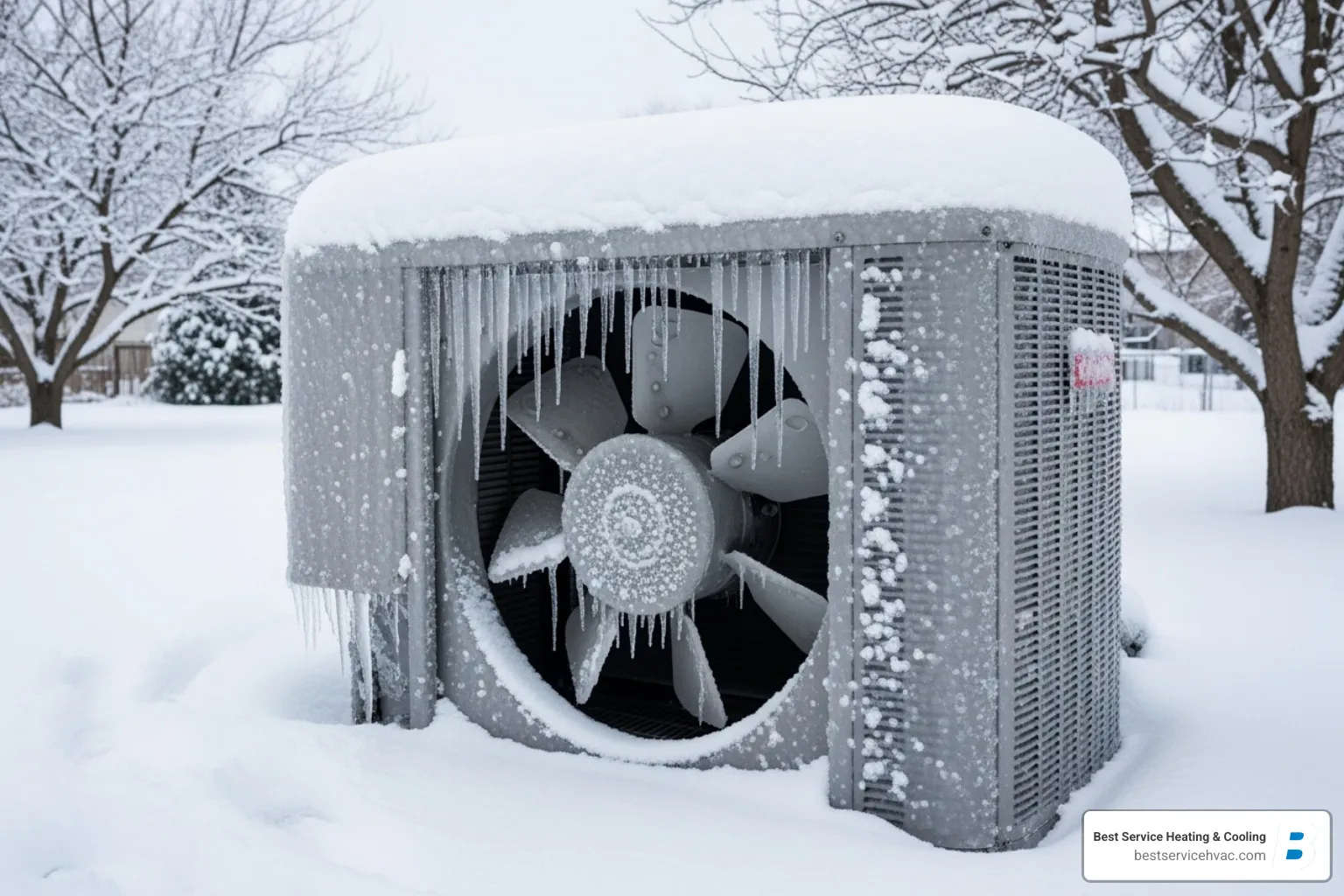 A frozen-over air conditioner unit in a Columbus backyard - columbus hvac preventative service