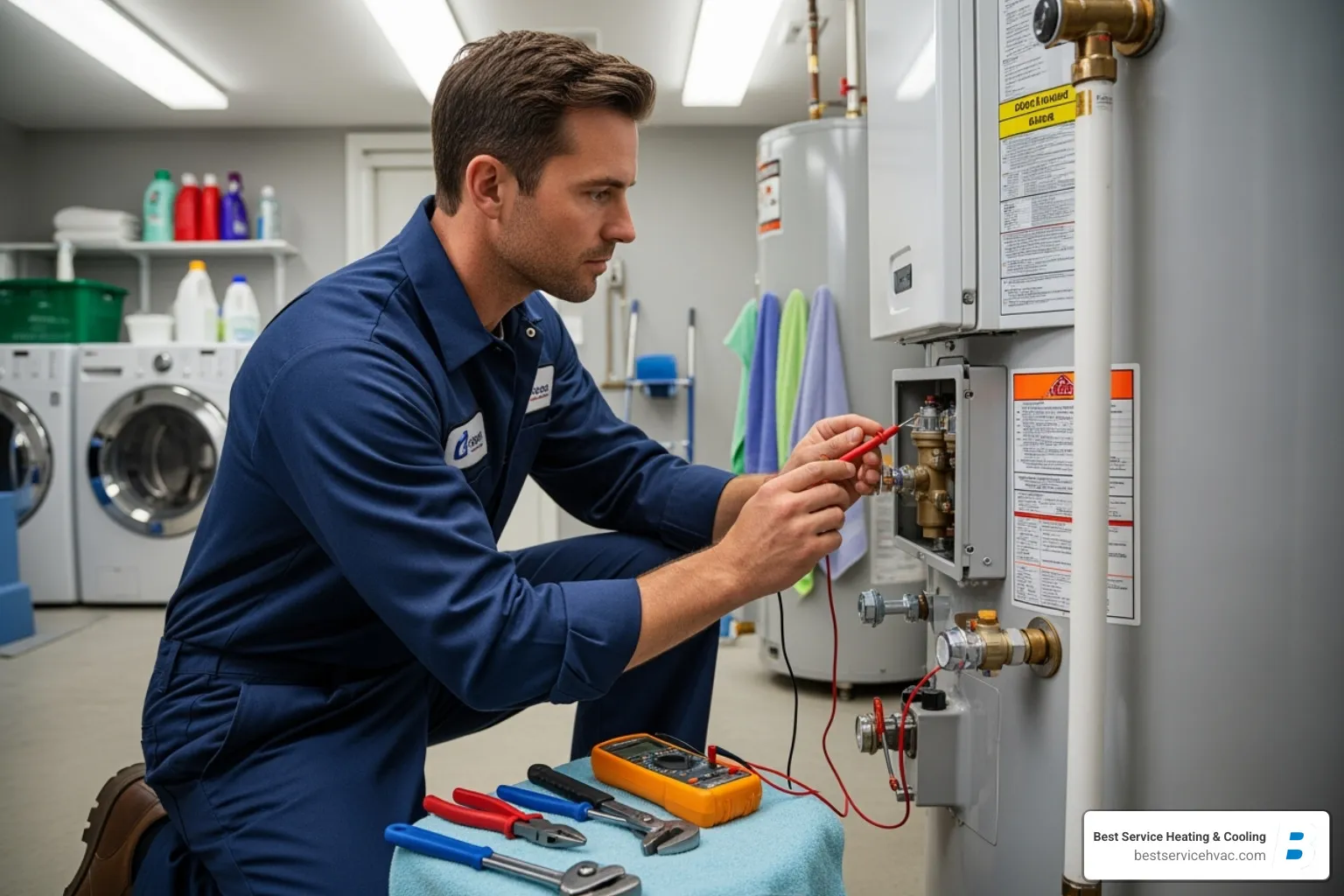 professional technician diagnosing a water heater - columbus hot water tank repair