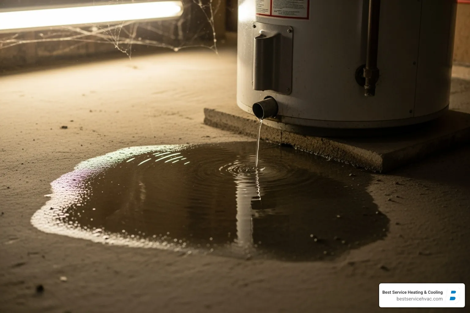 small puddle near a water heater base - columbus hot water tank repair