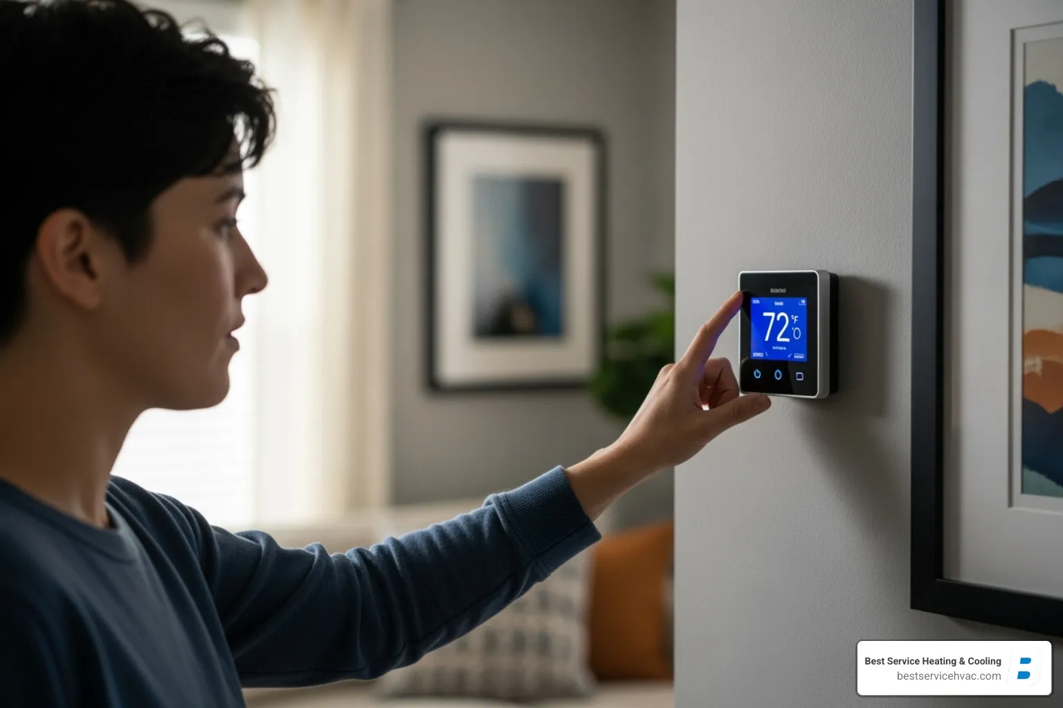 person checking a thermostat - columbus 24 hour furnace repair