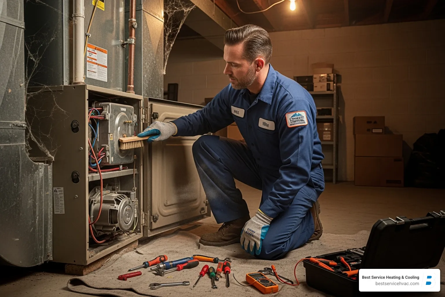 technician performing annual furnace maintenance - columbus 24 hour furnace repair