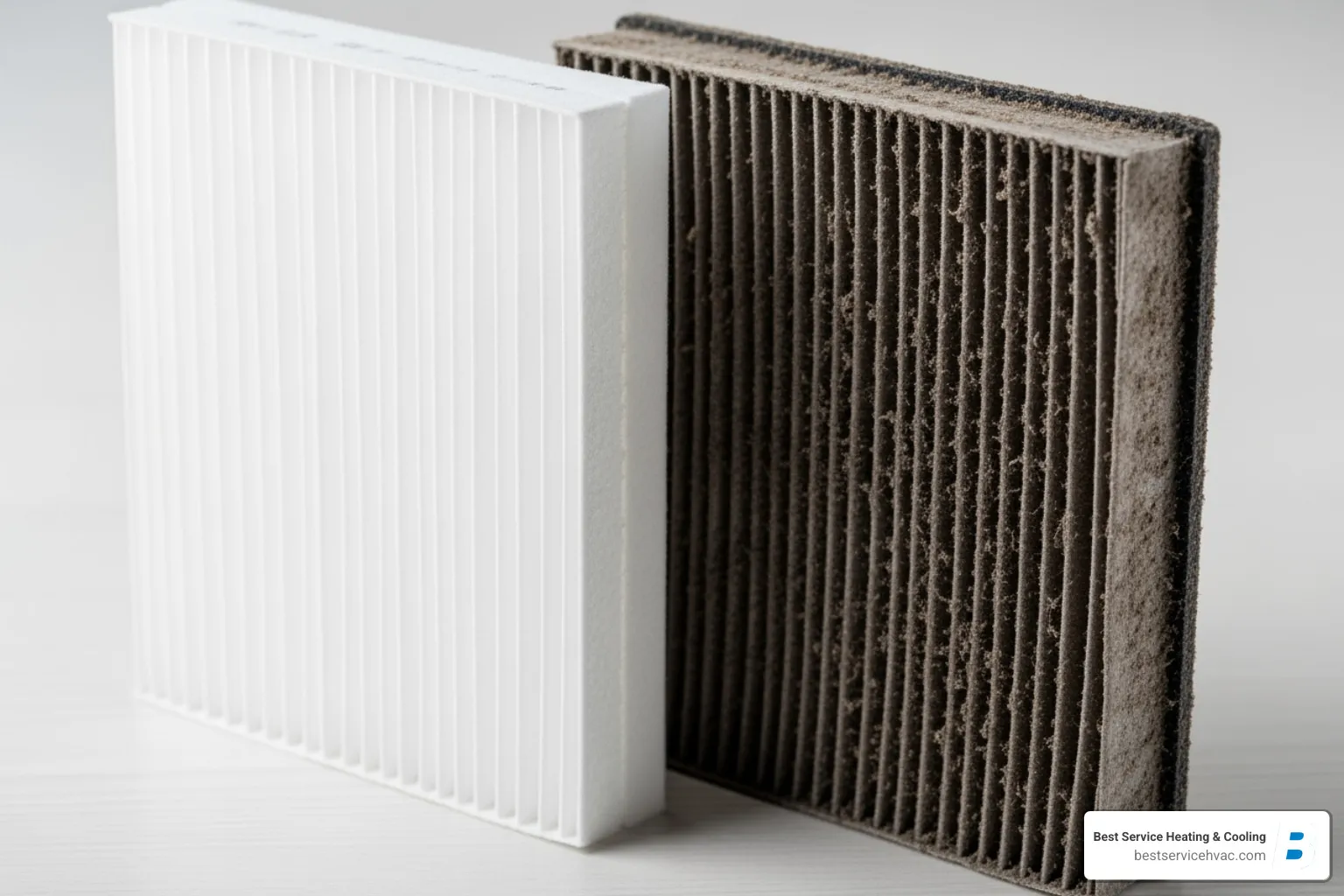 A clean air filter next to a dirty one, illustrating the importance of replacement - ac tune up columbus oh