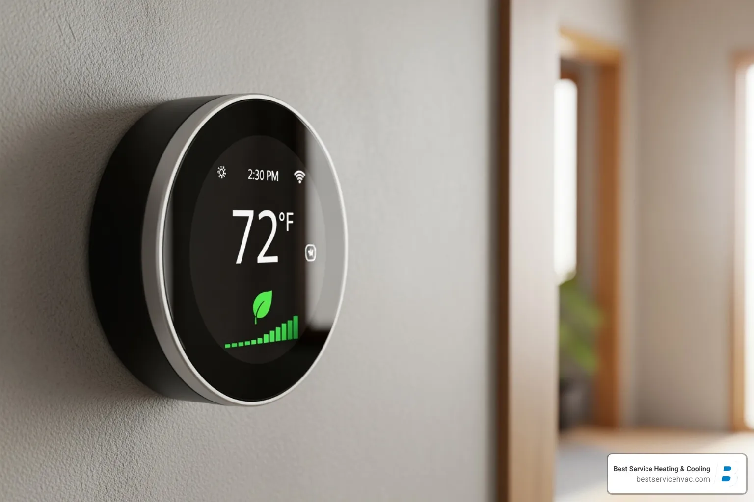 A smart thermostat displaying energy savings and a comfortable home temperature - ac tune up columbus oh