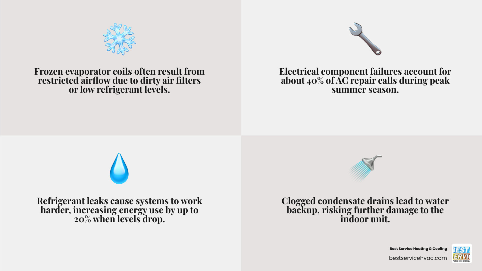 Infographic showing common AC problems in Baltimore OH, warning signs, and when to call a technician - ac repair in