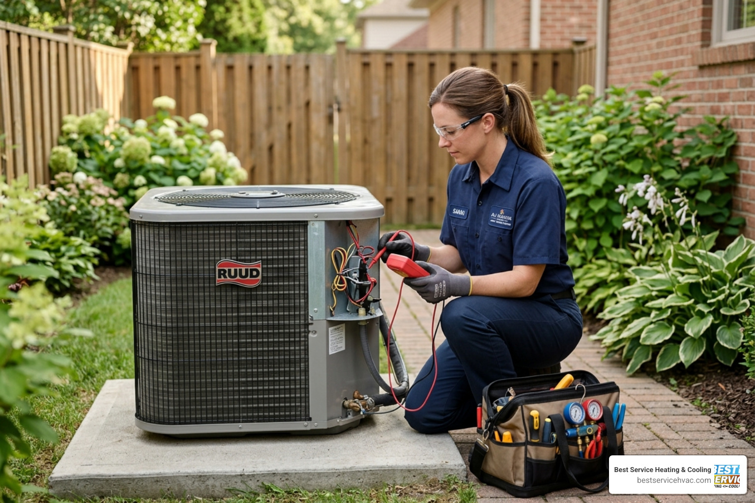 Outdoor AC condenser unit being inspected by a professional - signs your ac needs repair