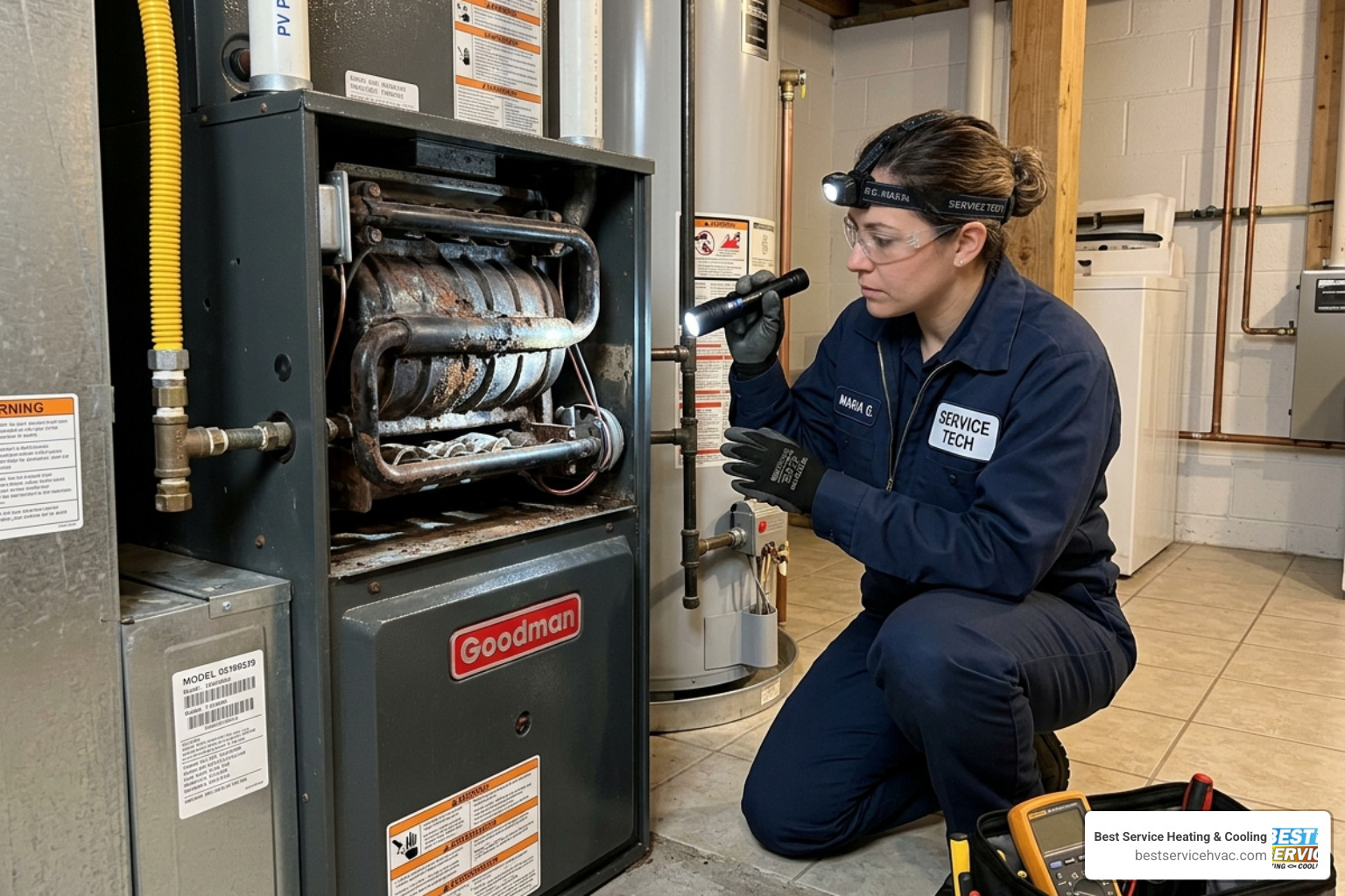 a professional HVAC technician inspecting a worn heat exchanger for cracks and rust - what happens if you skip hvac a professional HVAC technician inspecting a worn heat exchanger for cracks and rust - what happens if you skip hvac