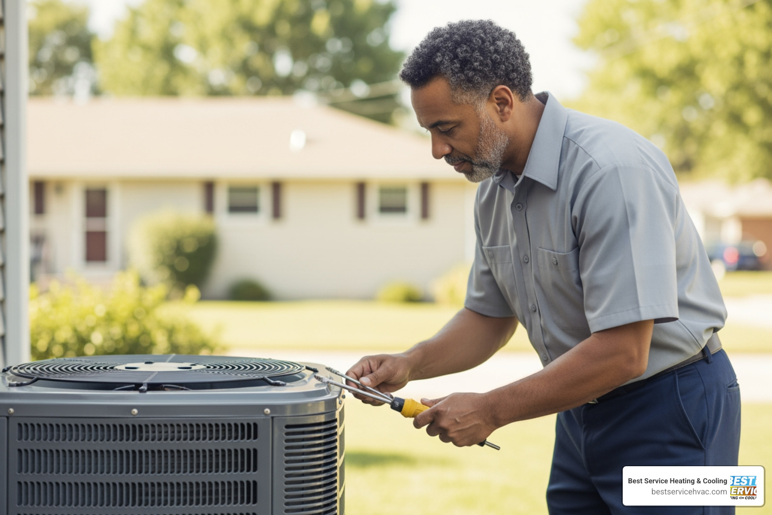 professional HVAC technician inspecting a unit in a Columbus home professional HVAC technician inspecting a unit in a Columbus home