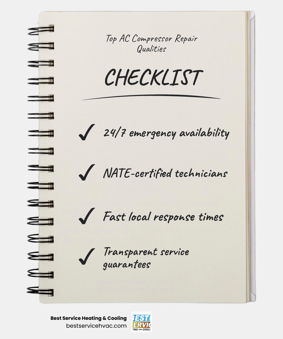 Infographic showing top 5 qualities of best residential AC compressor repair in Gahanna OH with local climate stats Infographic showing top 5 qualities of best residential AC compressor repair in Gahanna OH with local climate stats