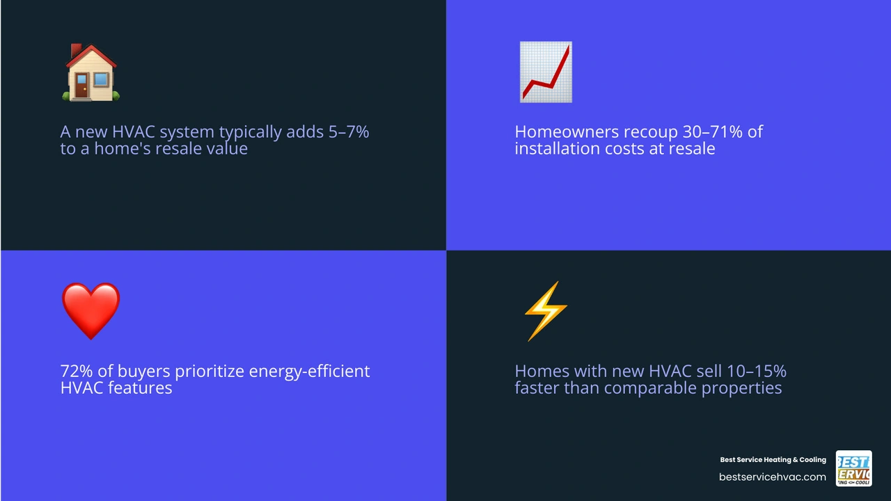 2026 HVAC ROI breakdown infographic showing value increase percentages, ROI ranges, and buyer preference stats - how a new