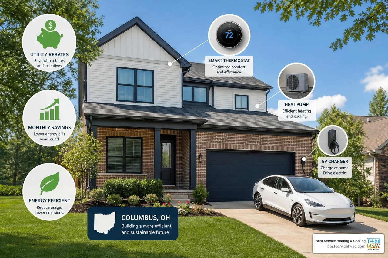 Overview infographic of AEP Ohio rebate programs available to Columbus area homeowners in 2026