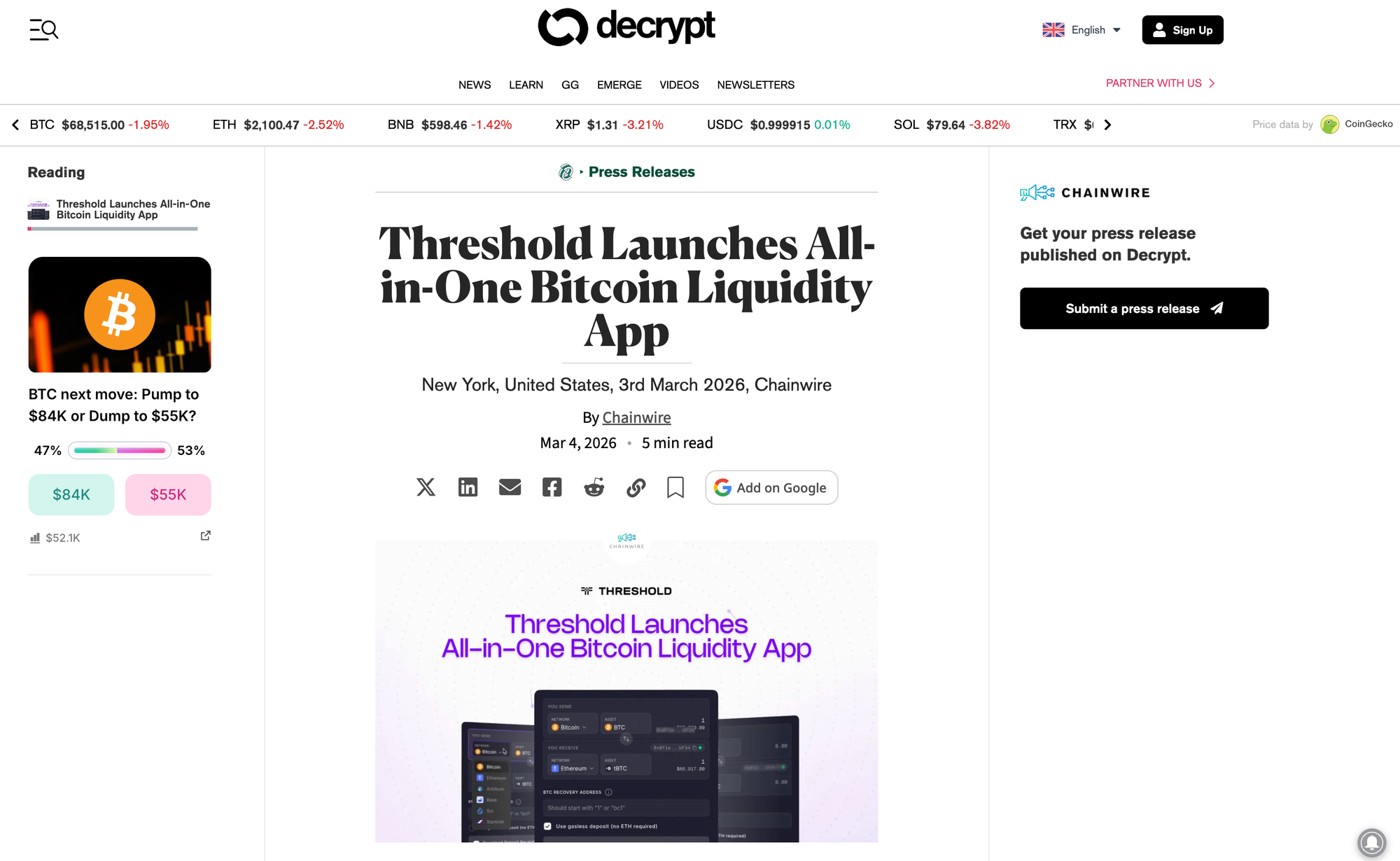 All-in-One Bitcoin Liquidity App Featured on Decrypt