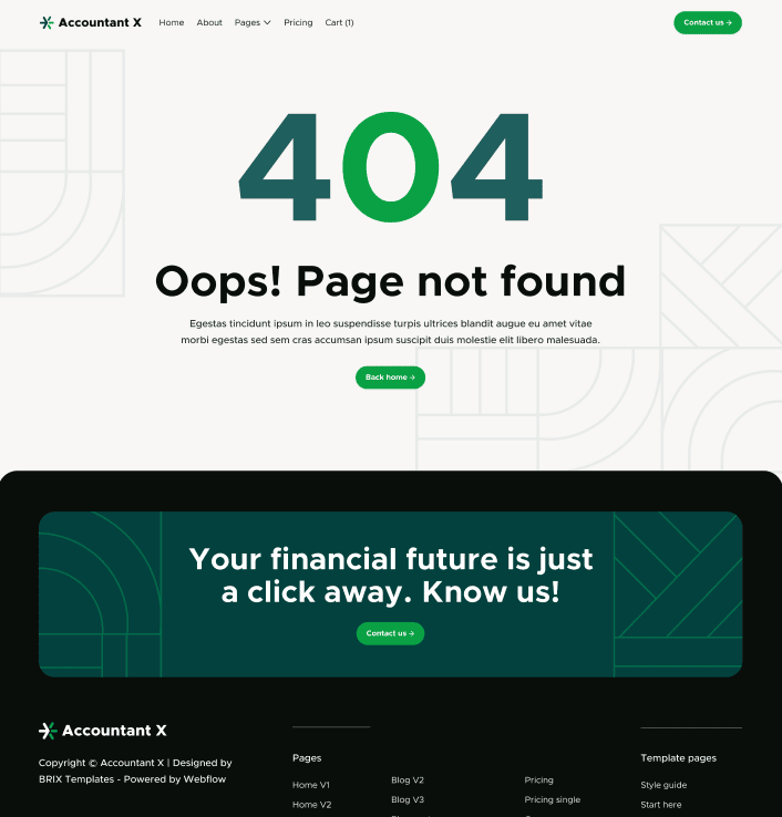 Accountant X - 404 Not Fount Utility Page - Accountant Webflow Template