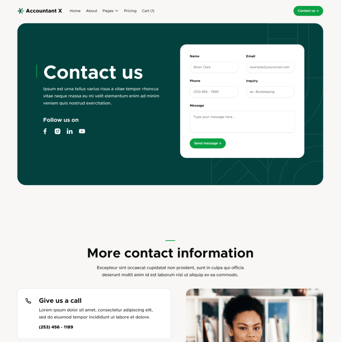 Accountant X - Contact V1 Page - Accountant Webflow Template