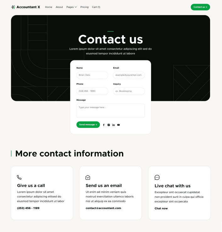 Accountant X - Contact V2 Main Page - Accountant Webflow Template