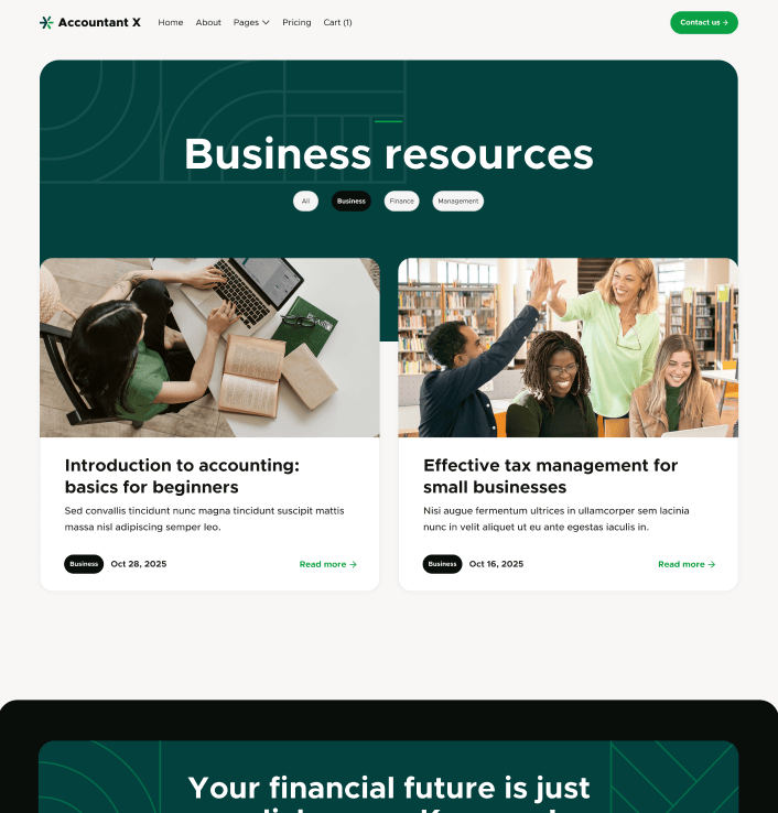 Accountant X - Blog Category Main Page - Accountant Webflow Template