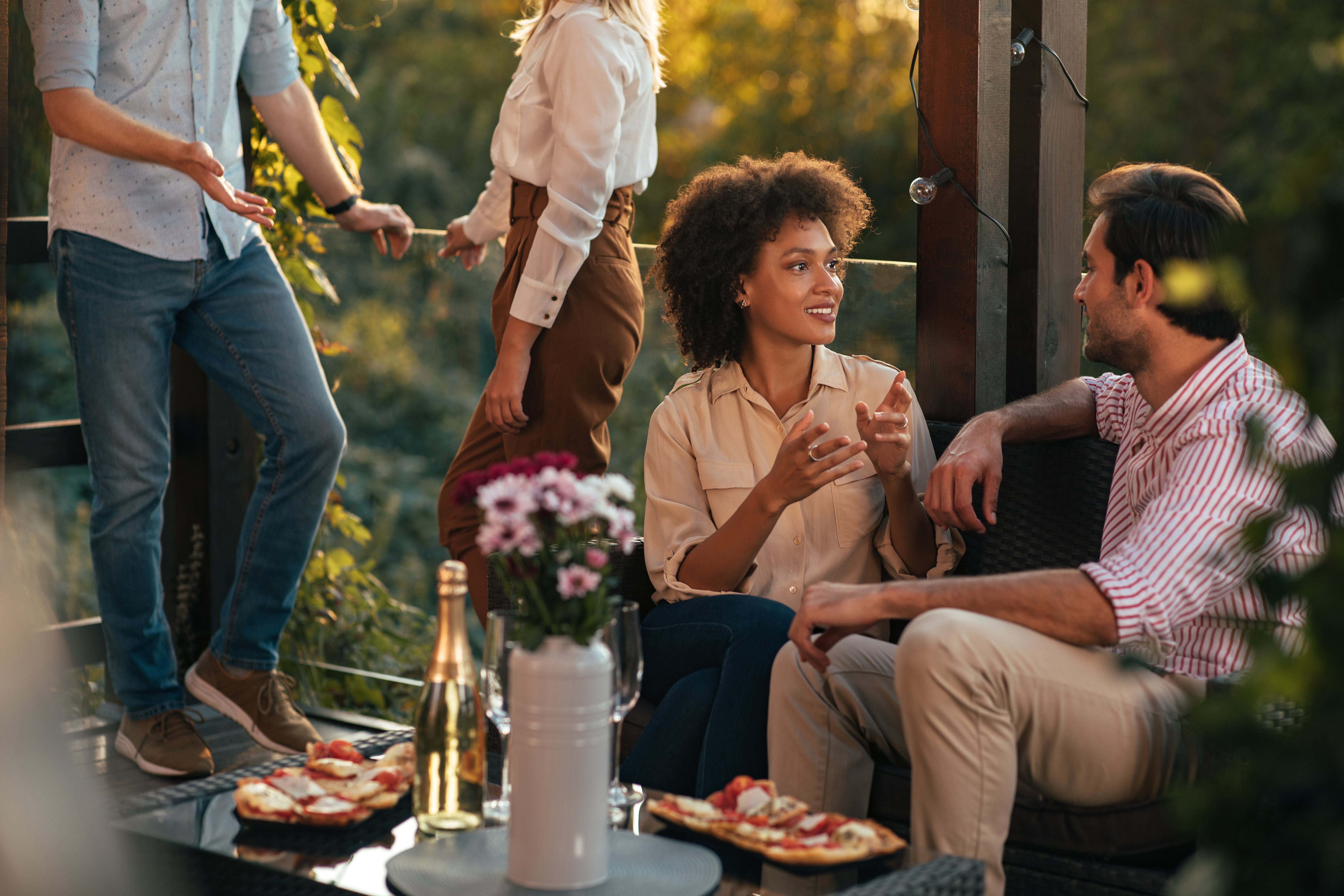 guy and girl talking stock image