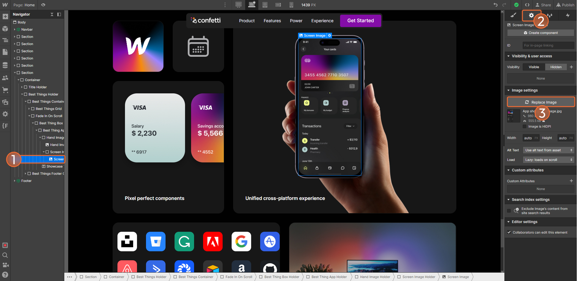 Hand holding smartphone displaying a finance app with credit card details, budget categories, and transactions.