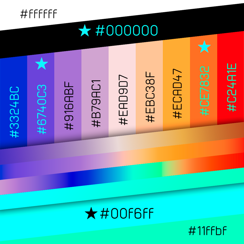 The Audio Trip color palette brand guideline showing primary colors, accents, and gradient usage