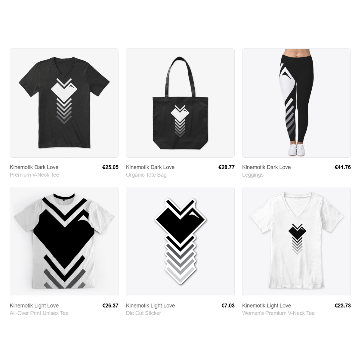 Merchandise designed for Kinemotik Studios using the icon with a radiating chevron design