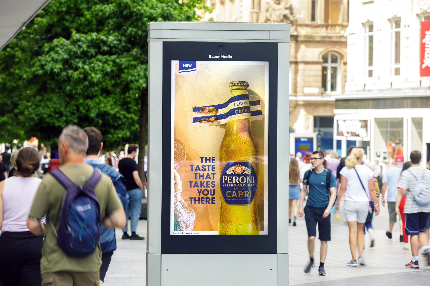 Peroni ad campaign on an Adshel Live high street screen