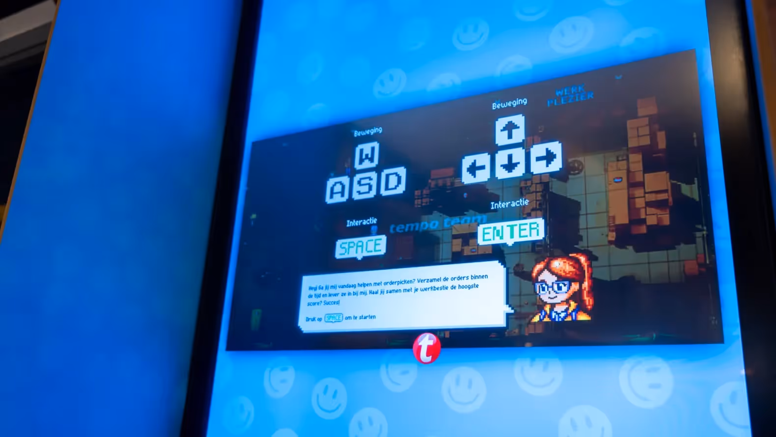 Close up digitaal scherm met Tempo Team game