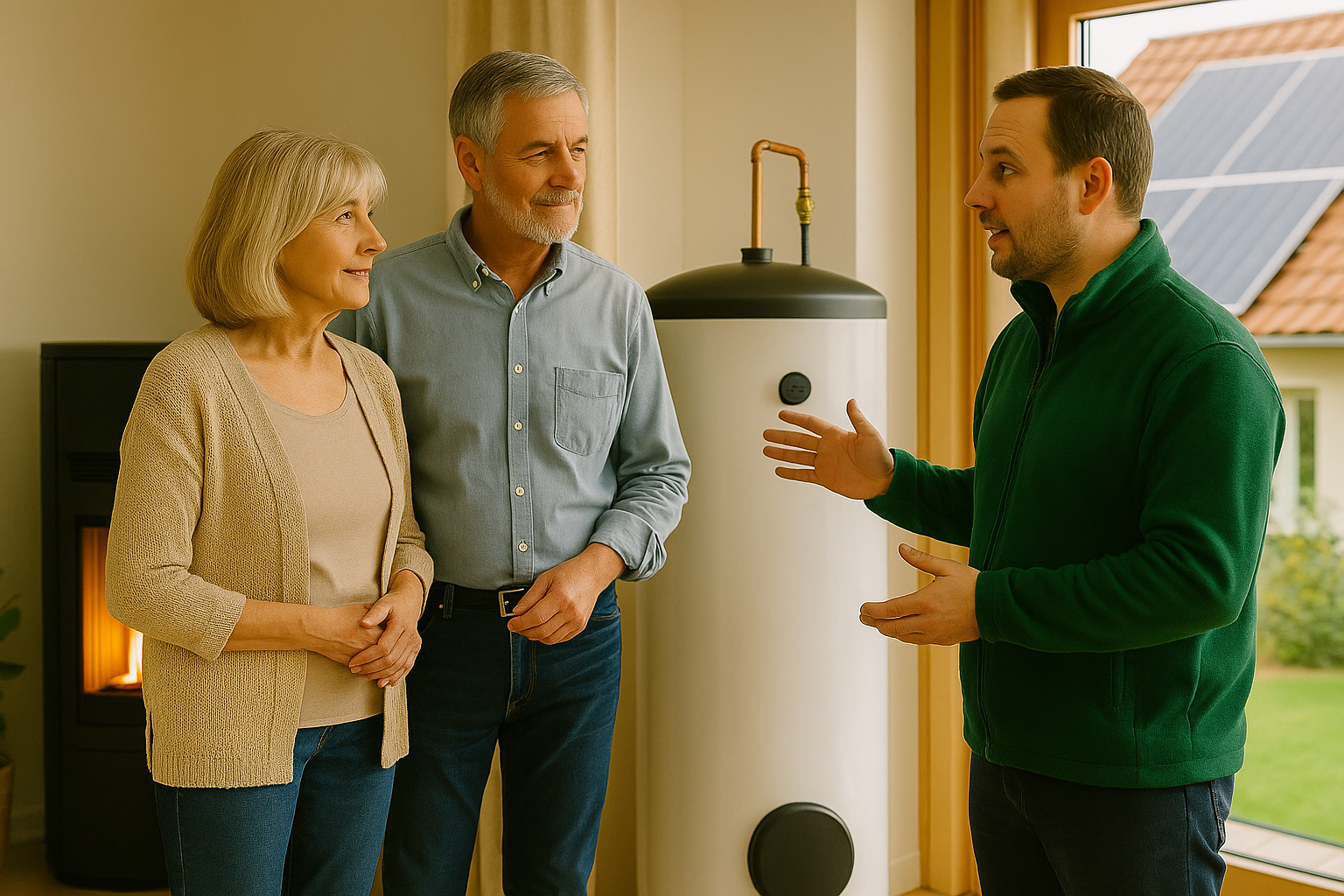 Conseiller énergie présentant un système solaire combiné à un couple – LiliEnergie