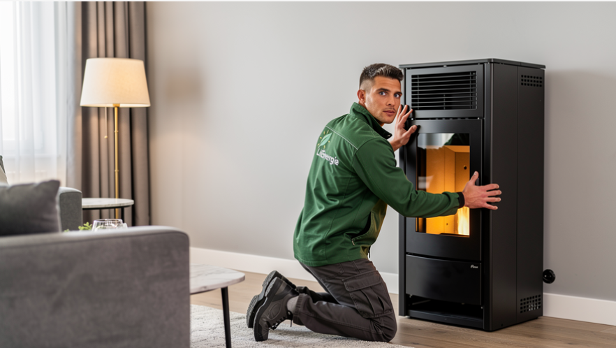Mise en route d'un poêle à granulés pour le chauffage intérieur éco-responsable