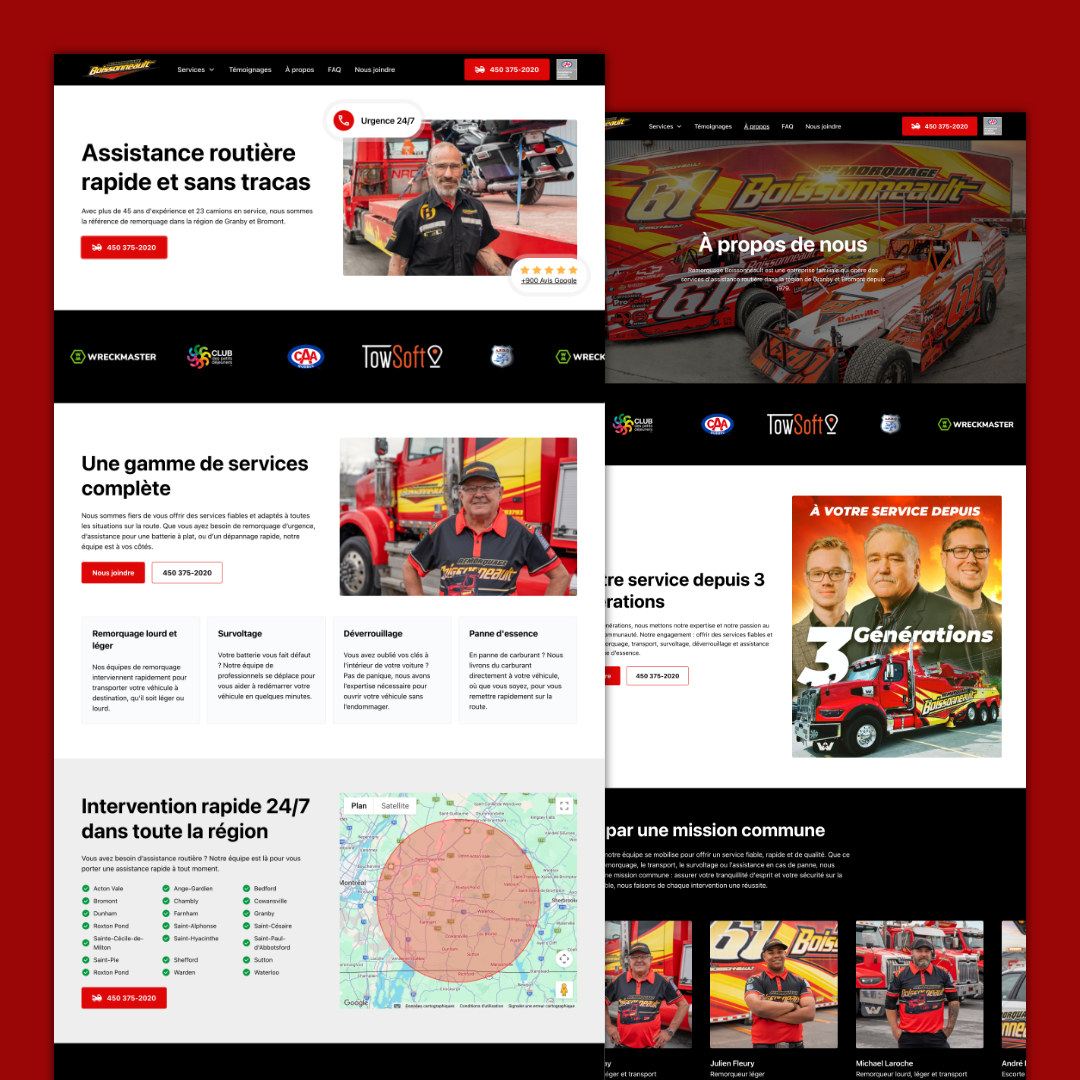 Site web de Remorquage Boissonneault fait par LEAD Québec