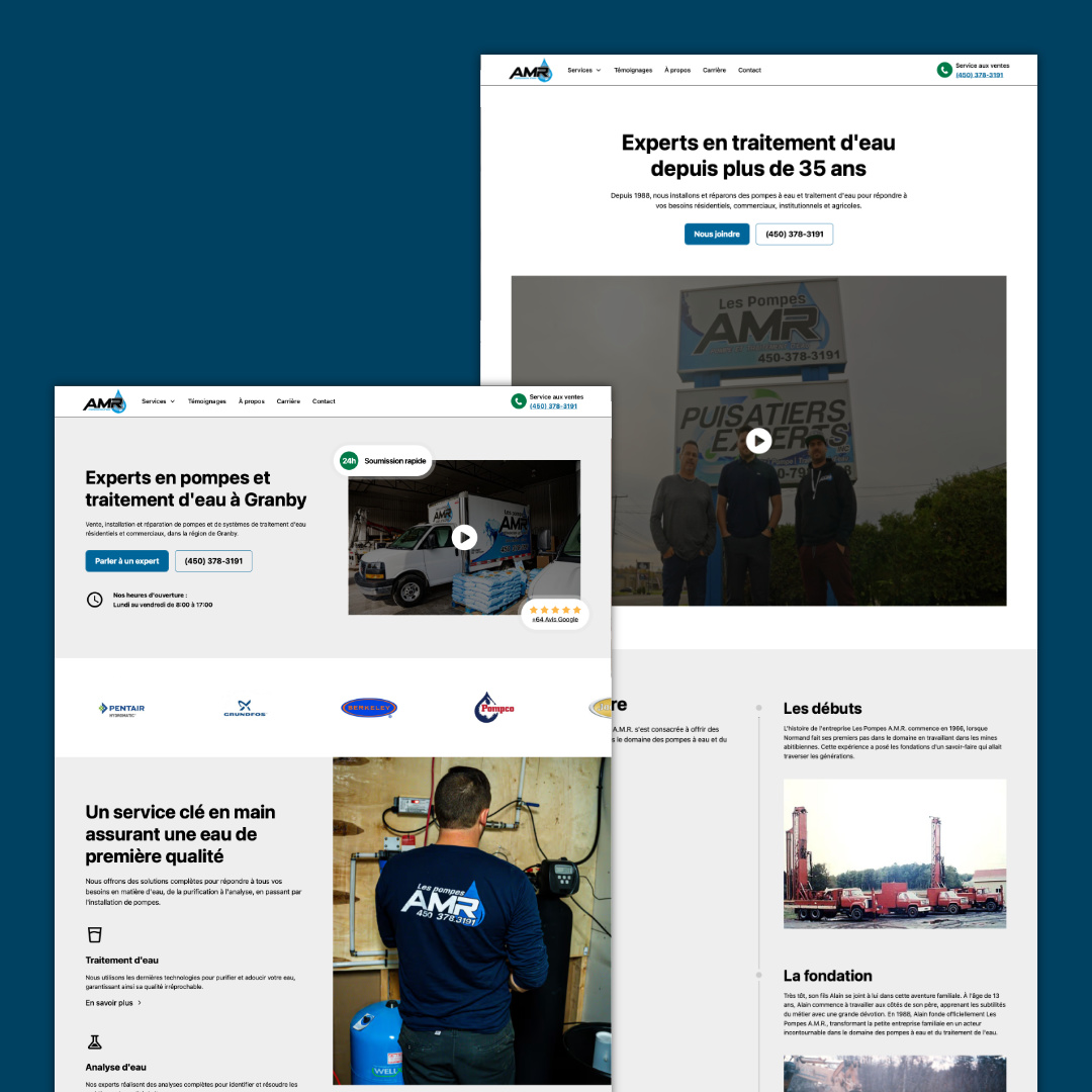 Site web de Pompes AMR fait par LEAD Québec