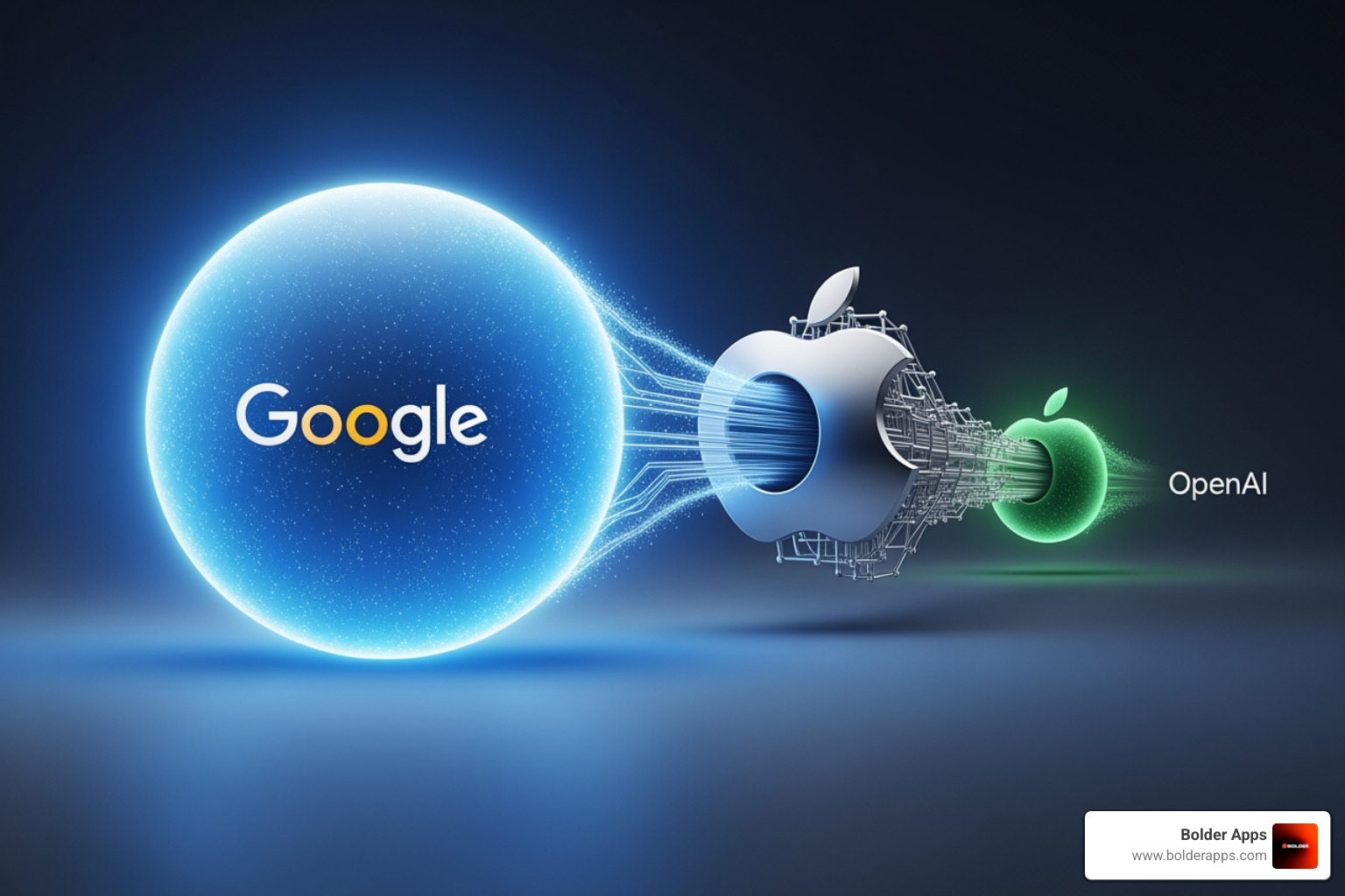 Conceptual graph showing AI assistant market share shifting, with Google's share increasing, Apple's AI capabilities improving, and OpenAI's share in the mobile assistant market declining - The End of the Siri-OpenAI Era? Everything You Need to Know About the Apple-Google Gemini Pact